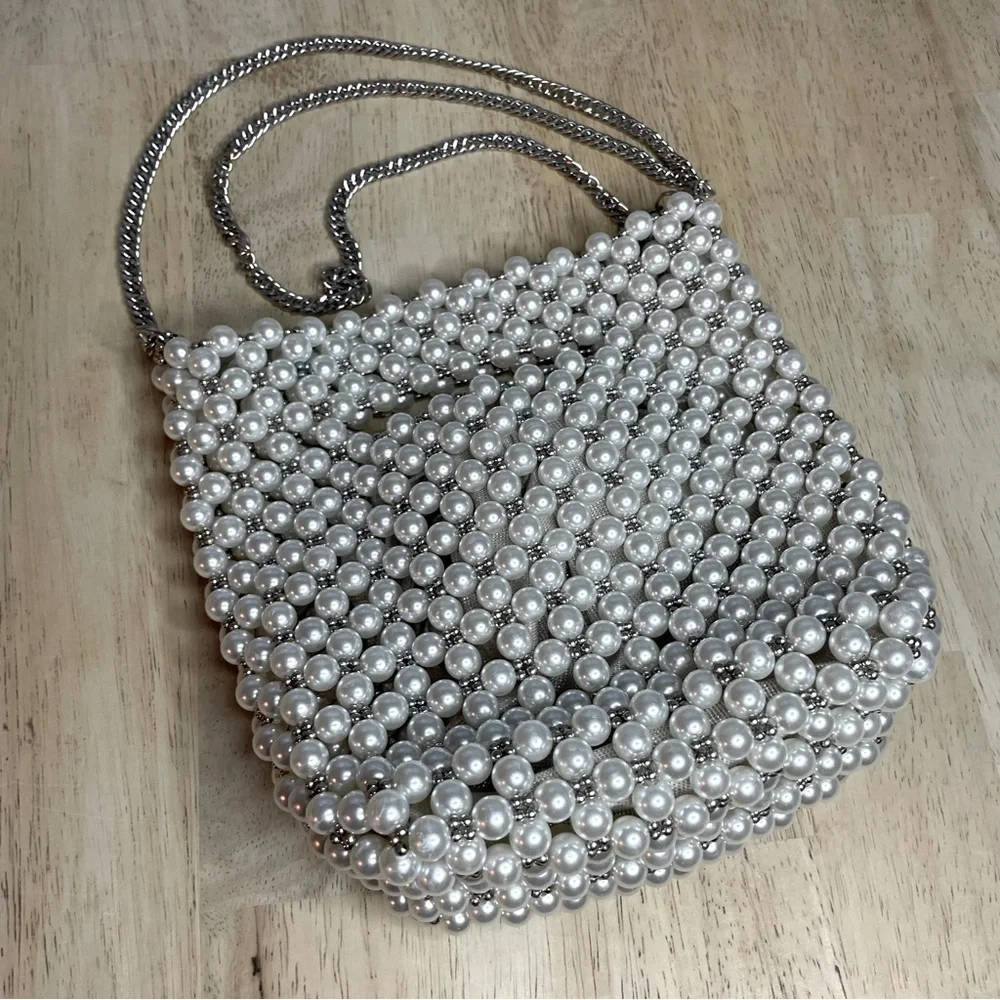 ZARA Bag with White Faux Pearls & Silver Beads Crossbody Handbag! New condition - Picture 5 of 13